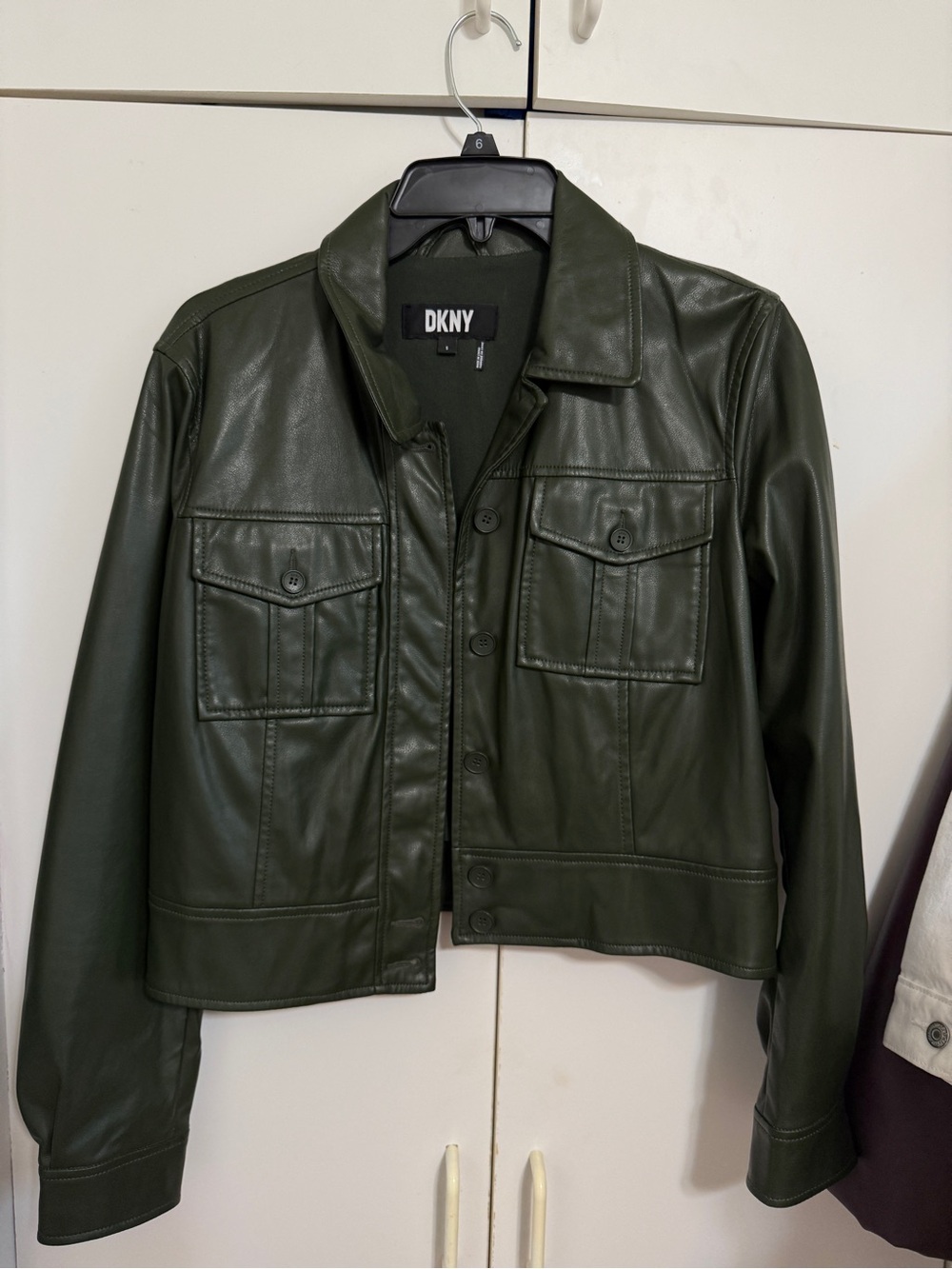 DKNY Olive Green Faux Leather Jacket